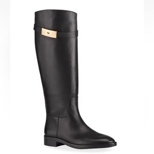 NWOB Tory Burch Calf Leather T-Hardware Tall Riding Boots in Perfect Black sz 7